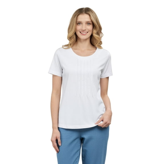 Turtle Bay New York Women's Short Sleeve Cotton Knit T-shirt in pintuck style