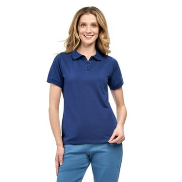 Turtle Bay New York Women's Short Sleeve Pique Knit Polo Shirt in Relaxed Fit Pocketless Jersey