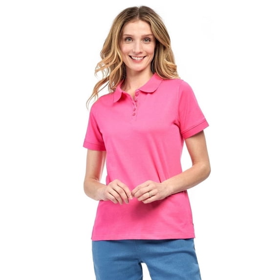 Turtle Bay New York Women's Short Sleeve Pique Knit Polo Shirt in Relaxed Fit Pocketless Jersey