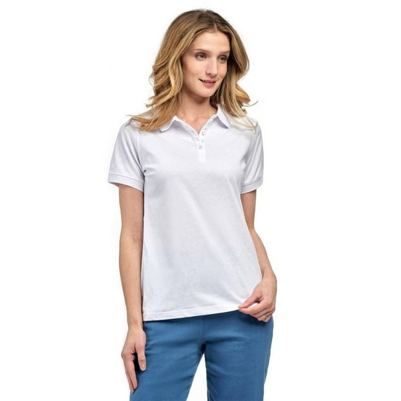 Turtle Bay New York Women's Short Sleeve Pique Knit Polo Shirt in Relaxed Fit Pocketless Jersey