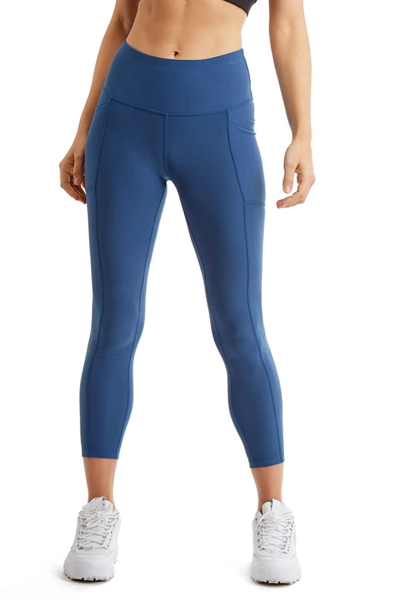 Womens High Waist 7/8 Leggings in Double Knit Polyester Blend Fabric with side Pockets