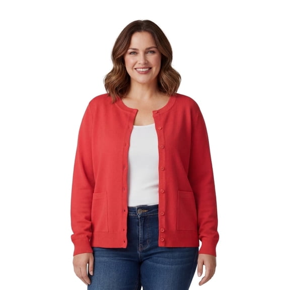 Turtle Bay New York Women’s Button-Up Cotton Cardigan, Crewneck with Front Pockets