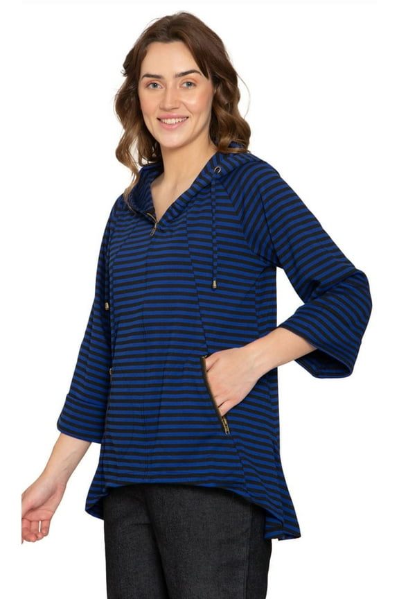 Women's Striped Zip Front High Low Hooded Jacket