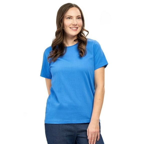 Turtle Bay New York Women's Textured Knit T-shirt with jewel neckline and short sleeves