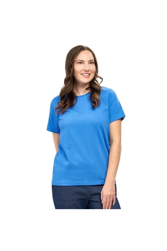Women's Textured Knit T-shirt with jewel neckline and short sleeves