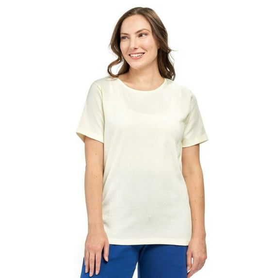 Turtle Bay New York Women's Textured Knit T-shirt with jewel neckline and short sleeves