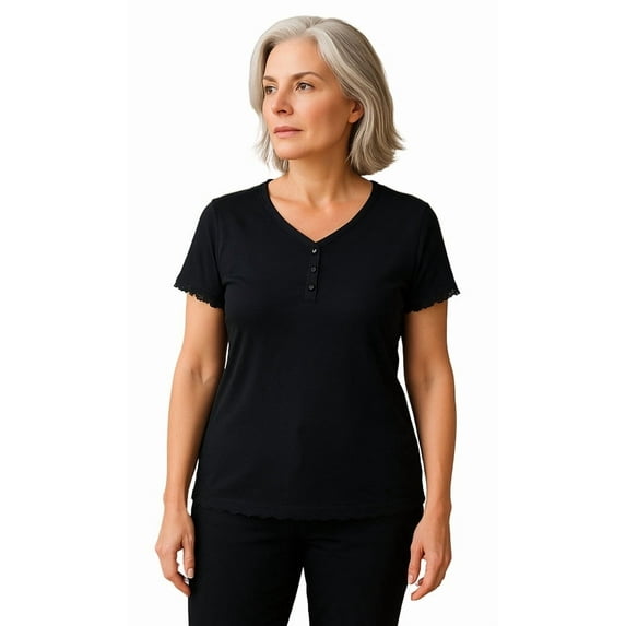 Turtle Bay New York Women's V-neck Short Sleeve Tshirt with A Three Button Placket