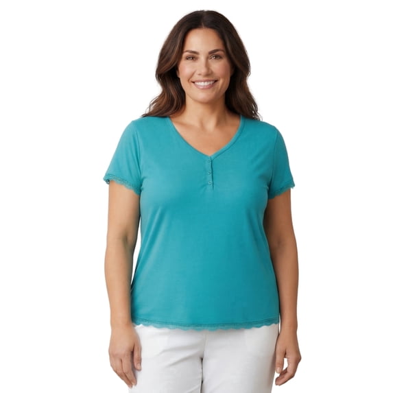 Turtle Bay New York Women's V-neck Short Sleeve Tshirt with A Three Button Placket