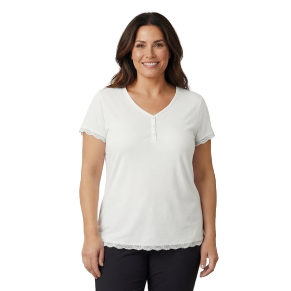 Turtle Bay New York Women's V-neck Short Sleeve Tshirt with A Three Button Placket