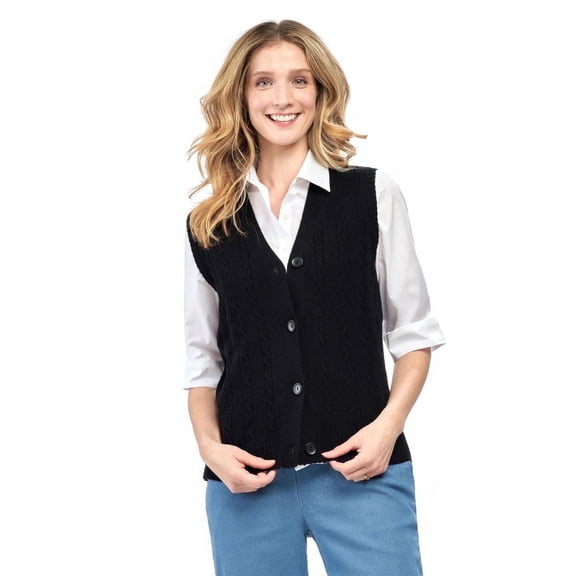 Turtle Bay New York Womens Button Front Cable Knit Cardigan Sweater Vest