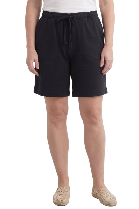 Womens Interlock Knit Cotton Shorts with Elastic Waistband and Adjustable Drawstring