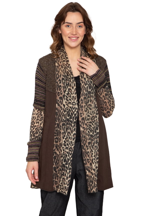 Womens Leopard Print Cardigan - Lightweight, Long Sleeve and Open Front