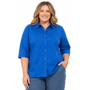 Turtle Bay New York Womens Regular Fit 3/4 Sleeve Button Down Collared Camp Shirt