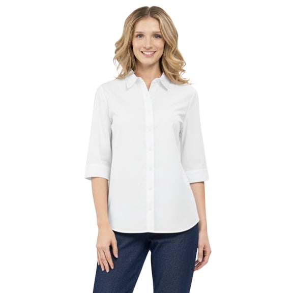 Turtle Bay New York Womens Regular Fit 3/4 Sleeve Button Down Collared Camp Shirt