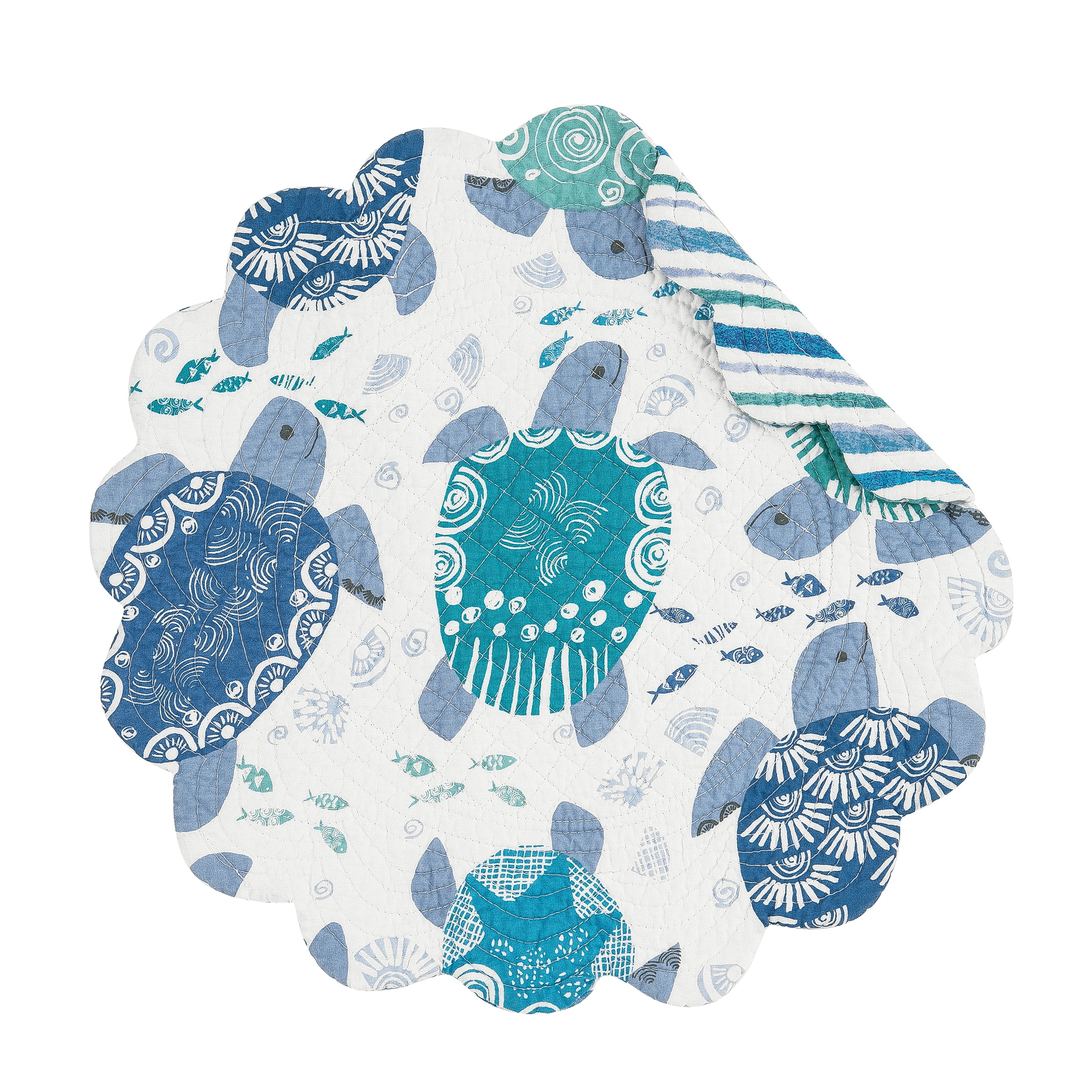 Blue and White Quilted Coastal Round Fabric Placemat