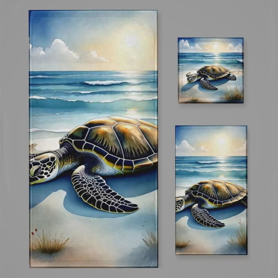 Turtle Beach Bath Towel Sets For Bathroom Hand Towels Fingertip Towels 3 Piece Soft Absorbent For Bathroom Kitchen Hotel Beach