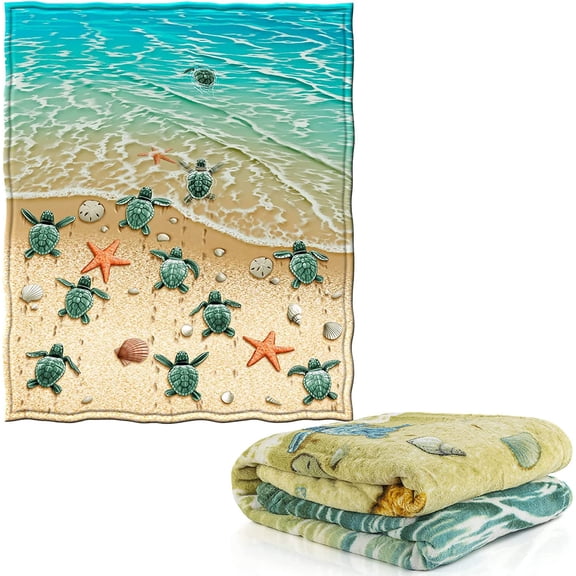 Turtle Beach Fleece Blanket for Bed, Turtle Fleece Blanket for Women, Men and - Super Soft Plush Beach Blanket Throw, 50x60in Fleece Blanket