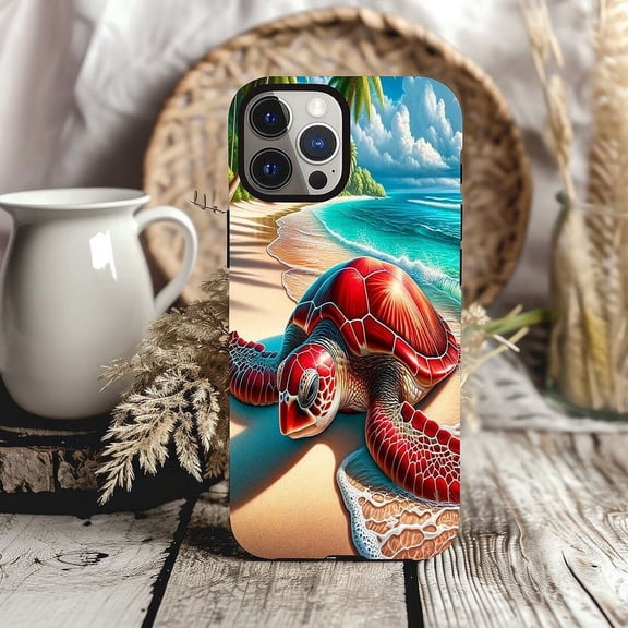 Turtle Beach Leather Phone Case  Coastal Design, Durable & Stylish Ocean-Inspired Protection