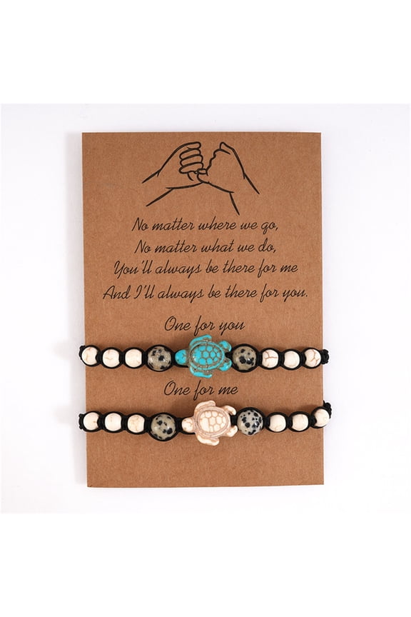 Turtle Bead Bracelet Hand Woven Bracelet With Card For Women Men Beach Jewelry elastic bracelet string kit, 2PCS