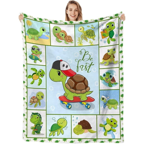 Turtle Blanket Cute Sea Turtle Blankets Cartoon Green Ocean Animal Fleece Throw Blanket, Sea Turtle Gifts for Kids Boys Women Turtle Lovers, Plush Soft Cozy Fuzzy Flannel Blankets 60"x50"