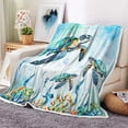 thumbnail image 1 of Turtle Blanket Sea Animal Starfish Throw Blanket Kids Blankets Throws Sea Turtle Gifts for Women Boys Girls Aqua Teal Blue Super Soft Cozy Flannel Throw Blanket for Couch Sofa Bed, 60X90IN, 1 of 5
