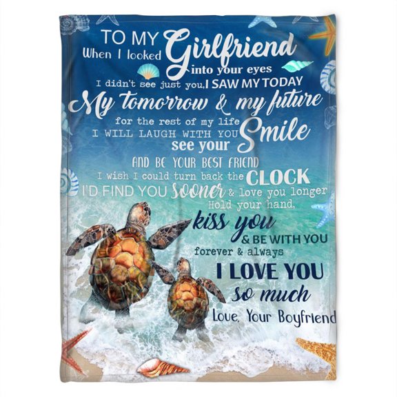 Turtle Blanket. To My Girlfriend I Will Laugh With You Smile. Girlfriend Family Home Decor Bedding Couch, 50x60in Fleece Blanket
