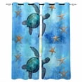 thumbnail image 1 of Turtle Blue Blackout Curtains for Bedroom Living Room Darkening Curtains 54 Inch Long Coastal Ocean Retro Starfish Sea Short Curtain for Small Window Treatment Insulated Grommet Drapes 52"x54"x2, 1 of 9