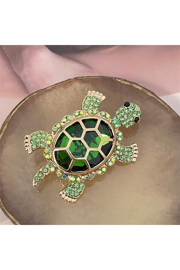 Turtle Brooch, Rvkxad Full Diamond Rhinestone Corsage Pin, Exquisite Personalized Brooch Pin for Women, Sparkling Statement Jewelry for Wedding Party Evening Outfit, Green