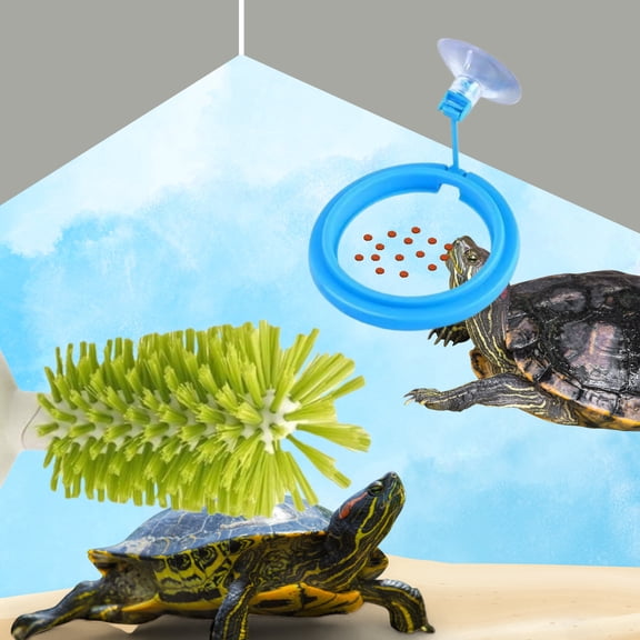 Turtle Tank Accessories Floating & At-Home Aquarium Cleaning Brush Set, with Turtle Brush with Suction Cup & Floating Feeding Ring, 2 Count VIET ABEL