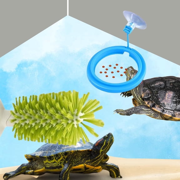 Turtle Tank Accessories Floating & At-Home Aquarium Cleaning Brush Set, with Turtle Brush with Suction Cup & Floating Feeding Ring, 2 Count