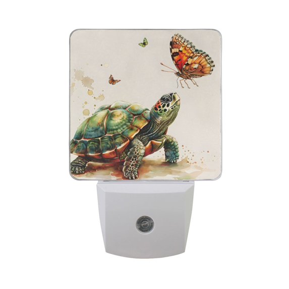 Turtle Butterflies Watercolor LED Night Light with Smart Sensor Plug Into Wall Dusk to Dawn 2 packs