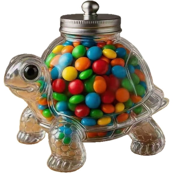 Turtle Candy Jar, Reusable Glass Cookie Jar with Airtight Lid, Cute Animal Shape Pet Treat Container, Decorative Kitchen Storage Container for Pet Lovers