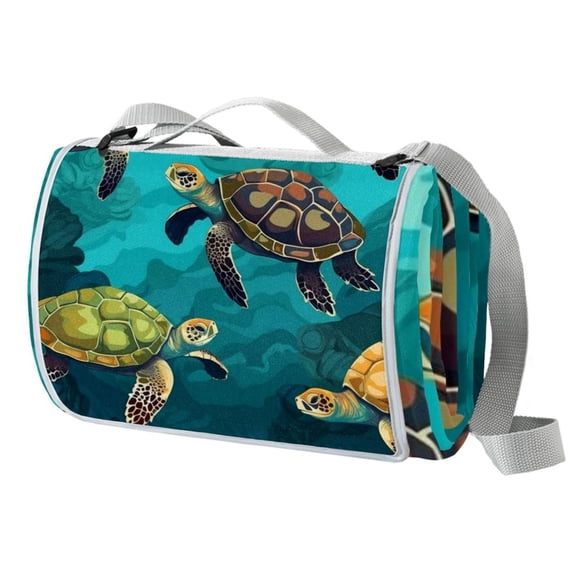 Turtle Canvas Beach Blanket Picnic Mat - Oversized Waterproof Outdoor Camping Mat - Travel, Hiking, and Sports - Portable Lightweight Foldable Mat for Family and Friends Gathering