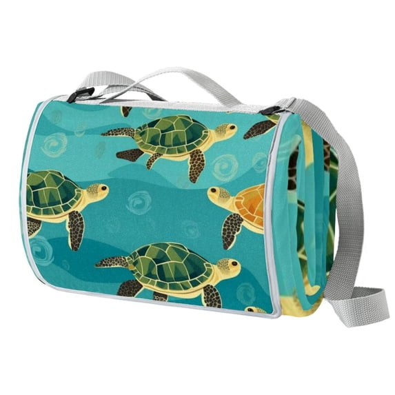 Turtle Canvas Waterproof Picnic Mat | Outdoor Beach Blanket for Camping & Travel - Large Foldable Picnic Mat with Tote Bag for Outdoor Events