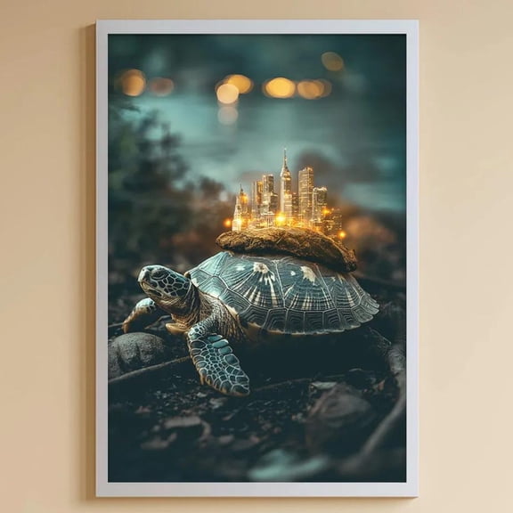 Turtle City Surreal Burden Concept Minimalist Dark Responsibility Symbol Modern Office Graphic Poster Unframed Paper Print