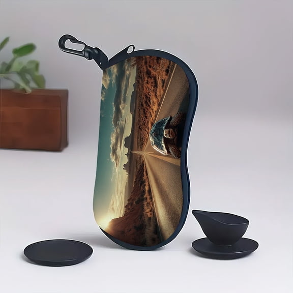 Turtle Climbing Road Pattern Design Neoprene Glasses Case with Zipper - Ultra-Light Travel Glasses Pouch, Fits All Sunglasses, Eyeglasses & Accessories