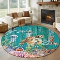 thumbnail image 1 of Turtle Coastal Round Area Rug 5Ft Washable Circle Rugs for Living Room Bedroom, Summer Beach Coral Seahorse Green Wooden Retro Non-Slip Carpet Floor Mats Indoor Outdoor Carpet Runner Home Decor, 1 of 8