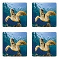 thumbnail image 1 of Turtle Coaster Set of 4, Hawksbill Sea Turtle in Blue Lagoon of Ocean Eretmochelys Imbricata Print, Square Hardboard Gloss Coasters, Standard Size, Blue Lilac Yellow, by Ambesonne, 1 of 2