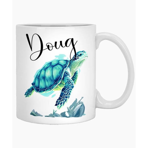 Turtle Coffee Mug, Personalized Name Doug 11oz White Mug Sea Turtle Mug, Turtle Gifts, Animal Mug, Personalized Turtle Gift, Turtle Lover Gift, Sea Turtle Gifts 098852