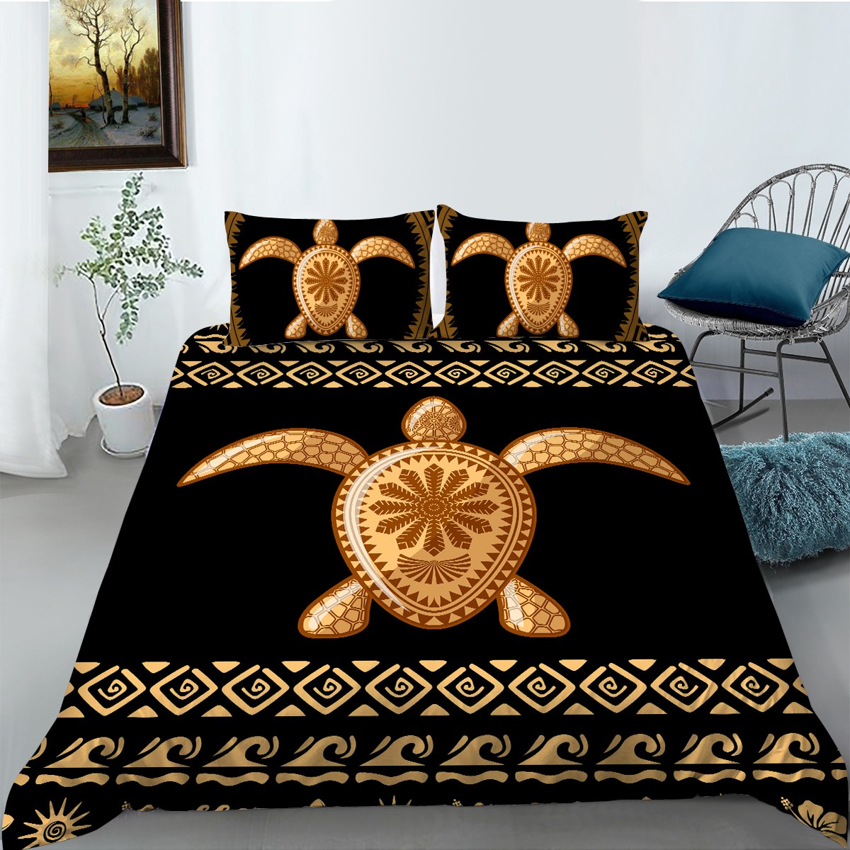 Turtle Comforter Set，Turtle Microfiber Bedding Sets for Girls Adults