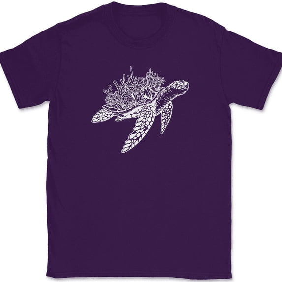 Turtle Coral Shell T-Shirt Funny Humor Novelty Tee - Purple, M