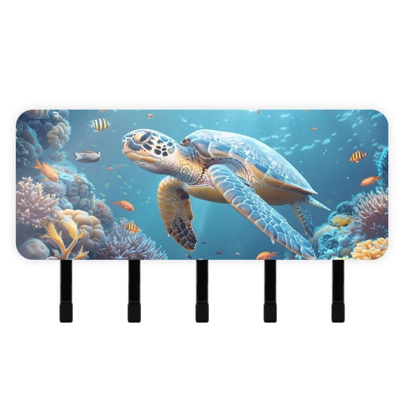 Turtle Corals Fish Mail Holder Organizer Wall Mount with Shelf Key Holder Key Rack with 5 Key Hooks for Wall Decorative