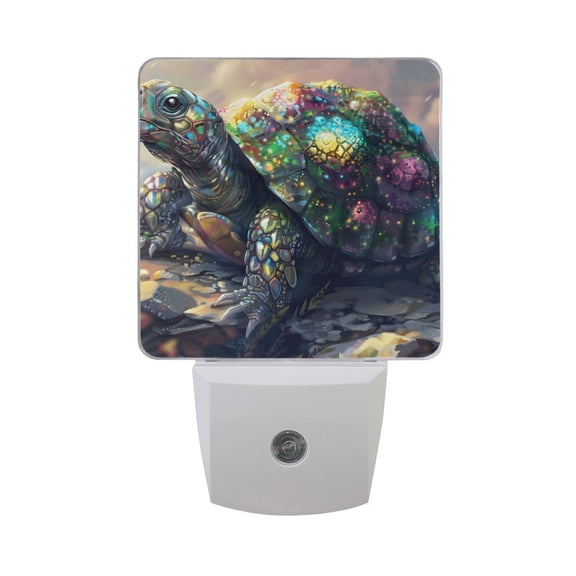 Turtle Covered in Sparkling Gem Night Light 2 Pack LED Nightlight Plug into Wall Dusk to Dawn Sensor Soft White