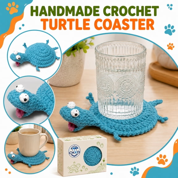 Turtle Crochet Coaster 3D Funny Animal Mug Rug Turtle Cup Mat Drink Coaster for Desk Table Coffee Cup Home Decor