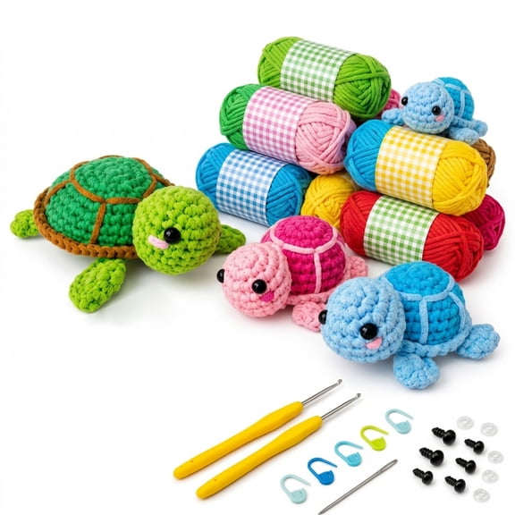 Turtle Crochet Kit for Beginners, DIY Amigurumi Animal Craft Kit, Full HD Video Tutorials, Easy No-Split Yarn, Complete Starter Set for Adults and , Birthday Holiday Gift