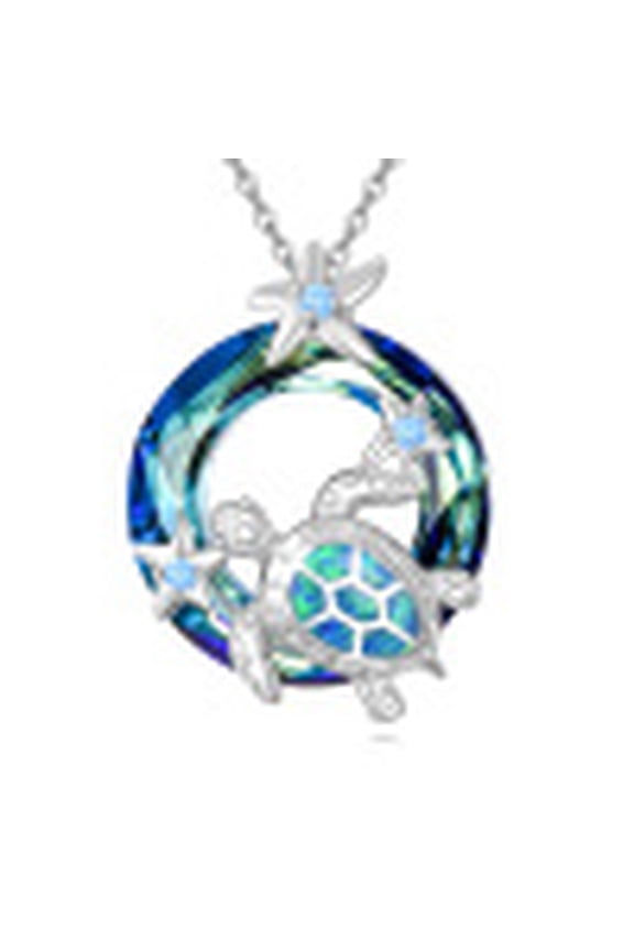 Turtle Crystal Ocean Necklace 925 Sterling Silver Sea Turtle Crystal Pendant Necklaces Ocean Tortoise Animal Jewelry Gifts for Women