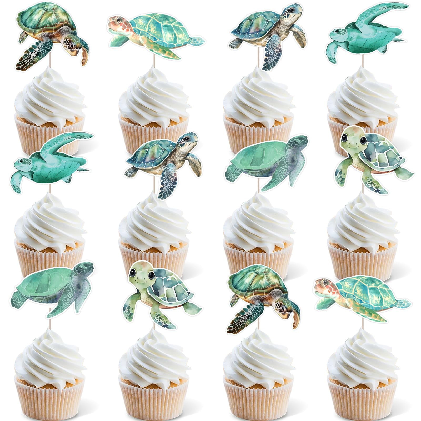 24-Pc Under The Sea Baby Cupcake Toppers - Pastel Ocean Animal Decor For Birthdays & Baby Showers