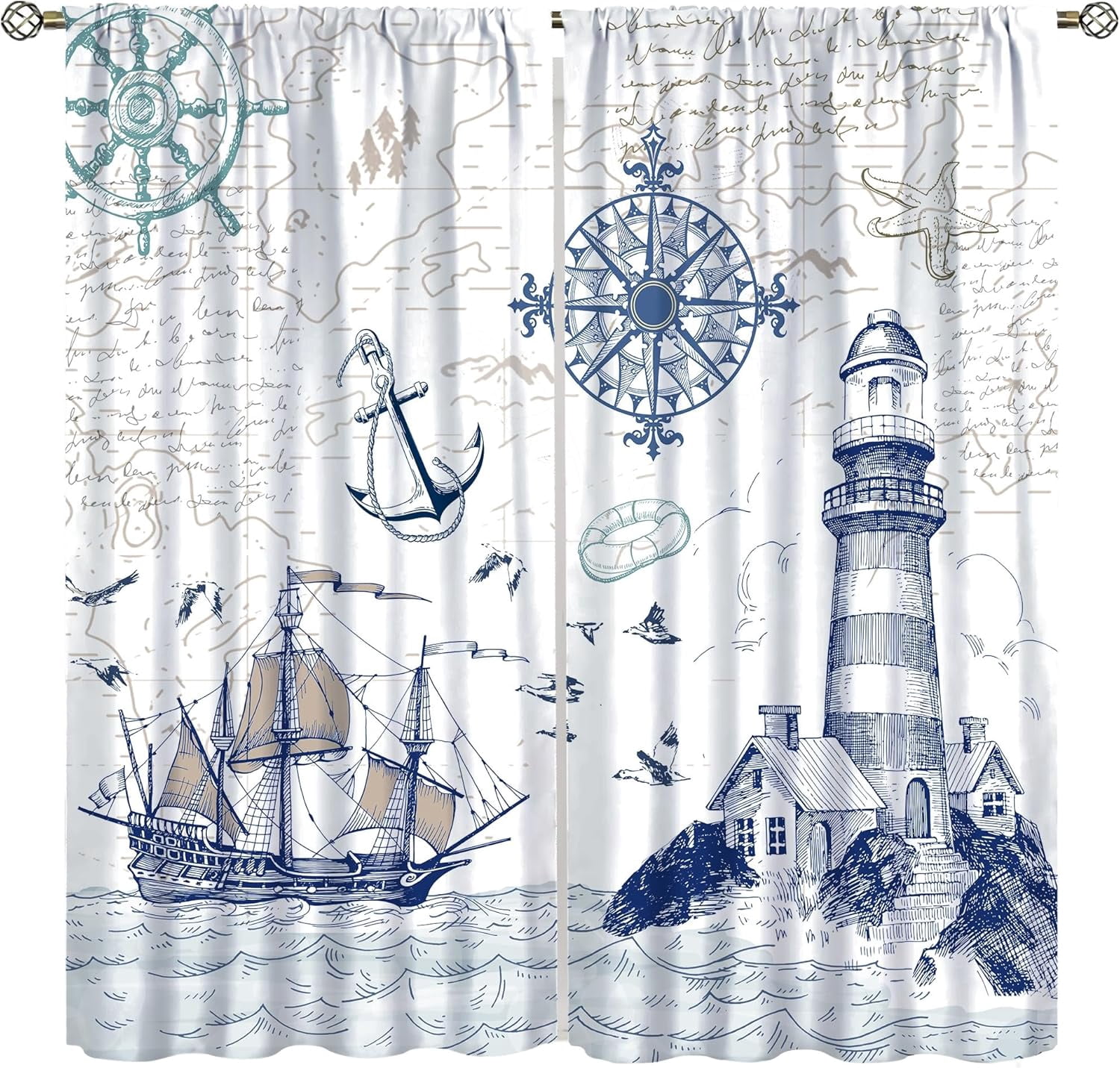 Watercolor Sea Turtle Blackout Curtains - Thermal Insulated For Kids Room, 52x84 Inches