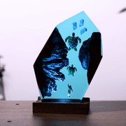 Turtle & Diver Resin Lamp Ocean, 3D Ocean Lamp, Ocean Gifts, Handmade Home Decor Bedside Nightlight, Aquatic Lamp For Bedroom, Resin Art Lamp, Epoxy Resin Wood Light Lamp, Best Gifts For Scuba Diver
