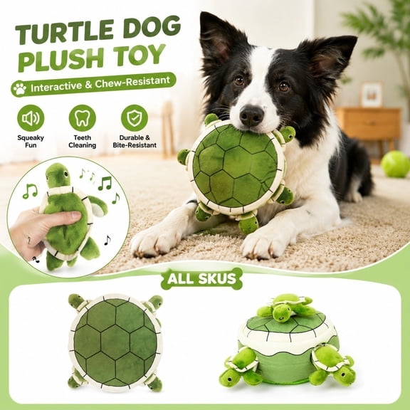 Turtle Dog Plush Toy, Squeaky Hide and Seek Interactive Enrichment Set, 1 Large Turtle Shell with 4 Mini Turtles Included for Small Medium Large Dogs Teeth Cleaning Bite Resistant Chew Play